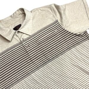 Prana Men's Marco Polo Organic Cotton Striped Polo Shirt Medium Oatmeal/Brown‎